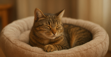 gato descansando en su canasta